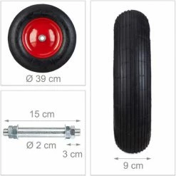 Relaxdays Roue De Brouette Caoutchouc 200 Kg, Roue De Rechange Avec Axe, Caoutchouc Essieu 4.80 4.00-8, Noir-rouge -chariot de jardin Soldes 2024 10368020 4