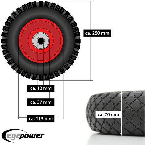 EYEPOWER Roue Pleine De Polyuréthane 3.00-4 250x70 Remplacement Pour Brouettes Mousse PU 3 EYEPOWER Roue Pleine De Polyuréthane 3.00-4 250x70 Remplacement Pour Brouettes Mousse PU â Image 3