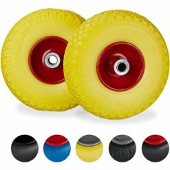 Relaxdays Roue De Diable, 2x Roue De Brouette Caoutchouc, Pour Axe De 20 Mm, 3.00-4", 260 X 85 Mm, Jaune-rouge
