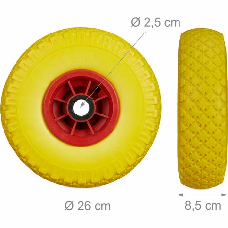 Relaxdays Roue De Brouette, Caoutchouc, 3.00-4", 2x Roue De Rechange, Pour Axe De 25 Mm, 260x85 Mm, Jaune-rouge 5 Relaxdays Roue De Brouette, Caoutchouc, 3.00-4", 2x Roue De Rechange, Pour Axe De 25 Mm, 260x85 Mm, Jaune-rouge – Image 5