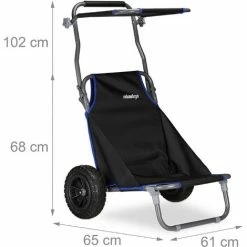 Relaxdays Chariot De Plage Pliant, Chaise De Plage Auvent Roulettes Caoutchouc Transport Transat De Plage 100 Kg, Noir -chariot de jardin Soldes 2024 12953032 5