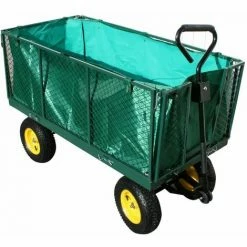 Varan Motors - TC1840 Chariot De Jardin XXL, Remorque à Main, Avec Bâche, Cotés Amovibles, Max 600Kg - Vert