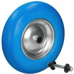 ECD GERMANY 15" Roue De Brouette En Gomme Solide PU Bleu 4.80 / 4.00-8 Ø 390 Mm Avec Axe