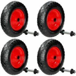 ECD GERMANY 4x 15" Roue De Brouette Pneumatique 4.80 / 4.00-8 Axe Inclus Ø 390 Mm Gonflable