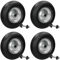 ECD GERMANY 4x 15" Roue Brouette PU Caoutchouc Plein Increvable 4.80 4.00-8 Ø 390mm Avec Axe