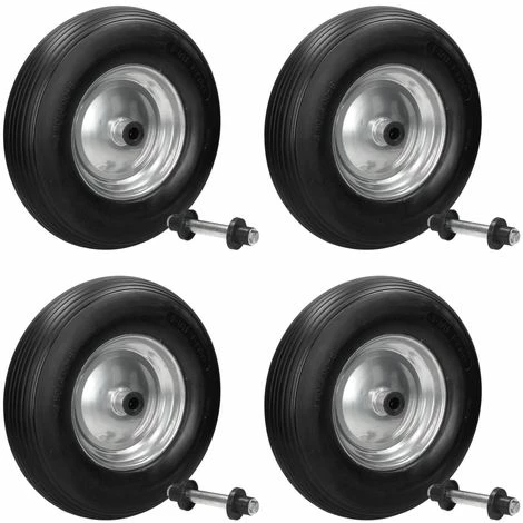 ECD GERMANY 4x 15" Roue Brouette PU Caoutchouc Plein Increvable 4.80 4.00-8 Ø 390mm Avec Axe 1 ECD GERMANY 4x 15" Roue Brouette PU Caoutchouc Plein Increvable 4.80 4.00-8 Ø 390mm Avec Axe