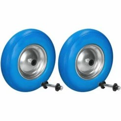 ECD GERMANY 2 X 15" Roue Brouette Gomme Plein PU Bleu 4.80 / 4.00-8 Ø 390 Mm Axe Inclus