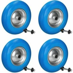 ECD GERMANY 4x 15" Roue Brouette Pleine En Gomme Solide PU Bleu 4.80 / 4.00-8 Avec Axe