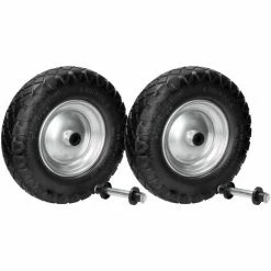 ECD GERMANY 2x 15" Roue Brouette PU 4.80 4.00-8 Pleine En Gomme Solide Ø 390 Mm Avec Axe