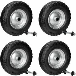 ECD GERMANY 4x 15" Roue Brouette Pleine En Gomme Solide PU 4.80 4.00-8 390 Mm Avec Axe
