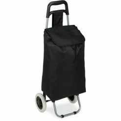 Relaxdays Chariot De Courses Pliable; Sac Amovible 28 L,caddie Pour Achats Roulettes HlP 92,5x 42 X 28 Cm,noir
