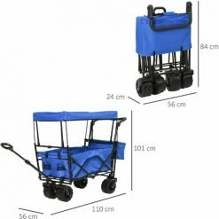 Outsunny Chariot Pliant Avec Toit, Poignée, Panier - Chariot De Plage - Chariot De Transport Pliable Tout-terrain Métal Noir Oxford Bleu - Bleu -chariot de jardin Soldes 2024 18252951 3