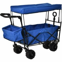 Outsunny Chariot Pliant Avec Toit, Poignée, Panier - Chariot De Plage - Chariot De Transport Pliable Tout-terrain Métal Noir Oxford Bleu - Bleu -chariot de jardin Soldes 2024 18252951 4