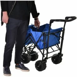 Outsunny Chariot Pliant Avec Toit, Poignée, Panier - Chariot De Plage - Chariot De Transport Pliable Tout-terrain Métal Noir Oxford Bleu - Bleu -chariot de jardin Soldes 2024 18252951 5