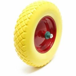 WILTEC Roue - Pneu De Brouette 4.8/ 4.00-8 Avec Axe Jaune Increvable Charge Jusqu’à 160 Kg