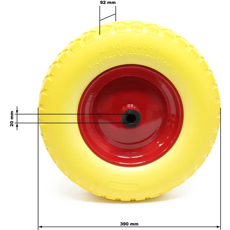 WILTEC Roue - Pneu De Brouette 4.8/ 4.00-8 Avec Axe Jaune Increvable Charge Jusqu’à 160 Kg 2 WILTEC Roue - Pneu De Brouette 4.8/ 4.00-8 Avec Axe Jaune Increvable Charge Jusqu’à 160 Kg – Image 2