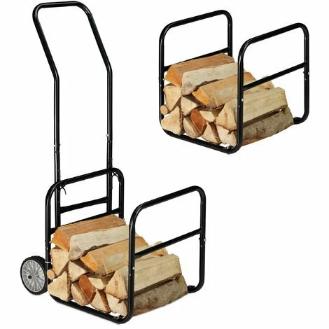 Relaxdays Chariot à Bois, 2 En 1, Panier à Bûches Avec Roues, En Acier, Jusqu’à 45 Kg, Transport & Rangement, Noir 1 Relaxdays Chariot à Bois, 2 En 1, Panier à Bûches Avec Roues, En Acier, Jusqu’à 45 Kg, Transport & Rangement, Noir