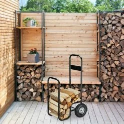 Relaxdays Chariot à Bois, Métal, Bâche De Protection, 2 Roues, 60 Kg, Transport & Stockage, Panier à Bûches, Noir -chariot de jardin Soldes 2024 23390420 3