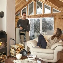 Relaxdays Chariot à Bois, Métal, Bâche De Protection, 2 Roues, 60 Kg, Transport & Stockage, Panier à Bûches, Noir -chariot de jardin Soldes 2024 23390420 4