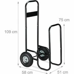 Relaxdays Chariot à Bois, Métal, Bâche De Protection, 2 Roues, 60 Kg, Transport & Stockage, Panier à Bûches, Noir -chariot de jardin Soldes 2024 23390420 5