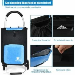 COSTWAY 53L Chariot De Courses Pliable, Avec 2 Roues Et Grand Sac De Courses Détachable En Oxford -chariot de jardin Soldes 2024 24174420 3