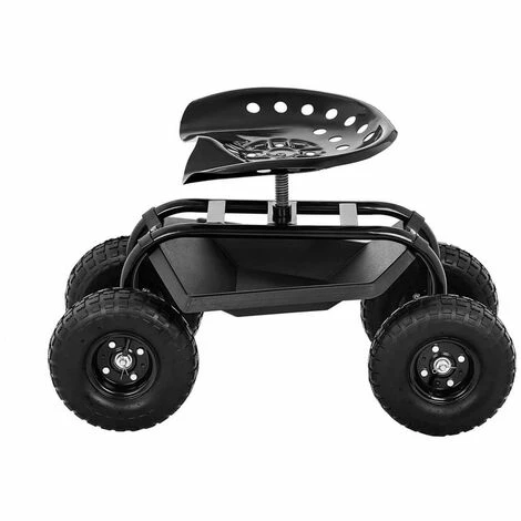 HILLVERT Siège De Jardin Sur Roues Banc Chariot Tabouret De Jardinage Avec Tablette 150kg - Gris, Noir 4 HILLVERT Siège De Jardin Sur Roues Banc Chariot Tabouret De Jardinage Avec Tablette 150kg - Gris, Noir – Image 4