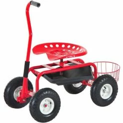 HOMCOM 2 En 1 Tabouret Pivotant Chariot Mobile De Jardin Charge Max. 150 Kg Rouge Et Noir - Rouge