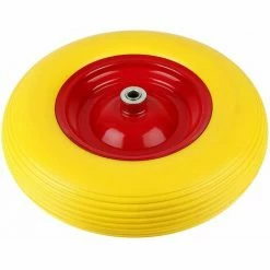 JEOBEST®Roue De Brouette - Anti-crevaison | 4,00-8 | Axe Compris | Roue De Secours Increvable Ø 39 Cm En Caoutchouc Plein - Jaune