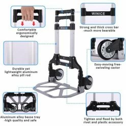 BETTER MAISON Chariot De Transport Pliable En Aluminium Poignée Télescopique Charge De 75kg - Argent -chariot de jardin Soldes 2024 25848972 5