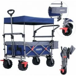 AREBOS Chariot De Jardin Pliable, Chariot De Transport à Main, Avec Barre De Poussée, Pliable, Bleu - Bleu