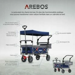 AREBOS Chariot De Jardin Pliable De Première Qualité Avec Toit Bleu - Bleu -chariot de jardin Soldes 2024 26925271 3