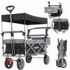 AREBOS Chariot De Jardin Pliable De Première Qualité Avec Toit Noir/Gris - Noir