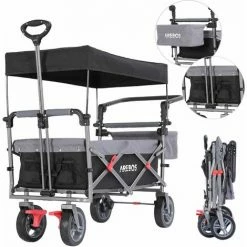 AREBOS Chariot De Jardin Pliable De Première Qualité Avec Toit Noir/Gris - Noir