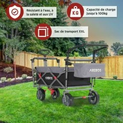 AREBOS Chariot De Jardin Pliable De Première Qualité Avec Toit Noir/Gris - Noir -chariot de jardin Soldes 2024 26925277 4