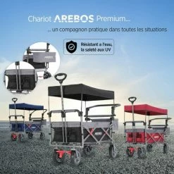 AREBOS Chariot De Jardin Pliable De Première Qualité Avec Toit Noir/Gris - Noir -chariot de jardin Soldes 2024 26925277 5