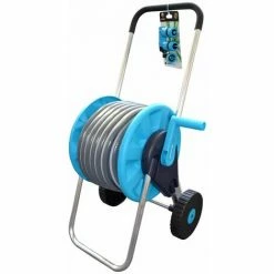 Jardibric - Dévidoir Chariot Equipé Tuyau 30m Ø 15mm, Raccord + Lance + Nez De Robinet En Alu+Plastique