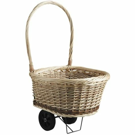 Chariot à Bûches En Osier Brut Et Blanc - Dim : 52 X 50 X 84 Cm -PEGANE- -chariot de jardin Soldes 2024 2993094 1