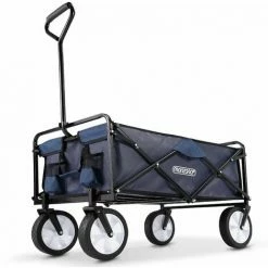 DEUBA Chariot De Jardin Pliable Chariot De Transport à Main Chariot A Main Charrette Remorque Max 70 Kg Bleu Foncé