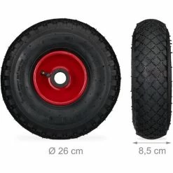 Relaxdays Roue De Brouette Caoutchouc 100 Kg, Lot De 2, Roue De Rechange, Pour Axe De 25 Mm, 3.00-4, Noir-rouge -chariot de jardin Soldes 2024 31795957 5