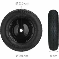 Relaxdays Roue De Brouette Caoutchouc 120 Kg, Roue De Rechange Axe, Caoutchouc Essieu 4.80 4.00-8, 3 Adaptateurs -chariot de jardin Soldes 2024 31798236 5