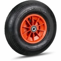 Relaxdays Roue De Brouette Caoutchouc 200 Kg, Roue De Rechange Axe, Caoutchouc Essieu 4.00-6, 3 Adaptateurs, Noir-rouge