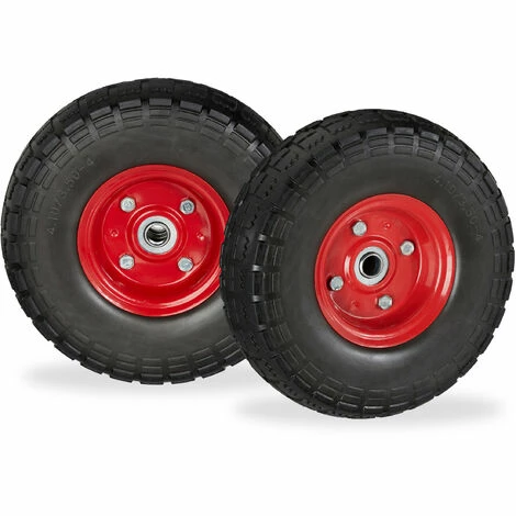 Relaxdays Roue De Diable Set De 2, Caoutchouc 260x85 Mm, Increvables, 16 Mm, 4.1/3.5-4 Essieu, Jusqu'à 150kg, Noir-rouge 1 Relaxdays Roue De Diable Set De 2, Caoutchouc 260x85 Mm, Increvables, 16 Mm, 4.1/3.5-4 Essieu, Jusqu'à 150kg, Noir-rouge