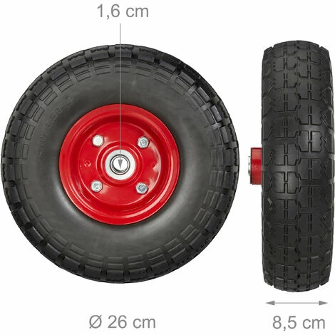 Relaxdays Roue De Diable Set De 2, Caoutchouc 260x85 Mm, Increvables, 16 Mm, 4.1/3.5-4 Essieu, Jusqu'à 150kg, Noir-rouge 5 Relaxdays Roue De Diable Set De 2, Caoutchouc 260x85 Mm, Increvables, 16 Mm, 4.1/3.5-4 Essieu, Jusqu'à 150kg, Noir-rouge – Image 5