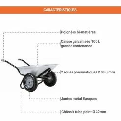HAEMMERLIN Brouette 2 Roues - Caisse 100L - 308204101 -chariot de jardin Soldes 2024 3206846 3