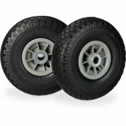 Relaxdays Roue De Diable, 2x Roue De Brouette Caoutchouc, 3.00-4", 260 X 85 Mm, Pour Axe De 20 Mm, Noir-gris
