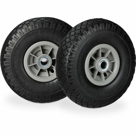 Relaxdays Roue De Diable, 2x Roue De Brouette Caoutchouc, 3.00-4", 260 X 85 Mm, Pour Axe De 20 Mm, Noir-gris 1 Relaxdays Roue De Diable, 2x Roue De Brouette Caoutchouc, 3.00-4", 260 X 85 Mm, Pour Axe De 20 Mm, Noir-gris