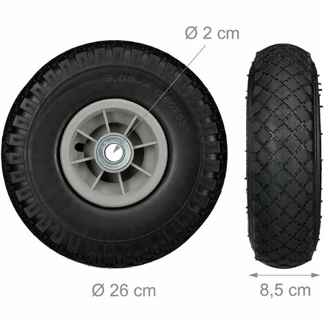 Relaxdays Roue De Diable, 2x Roue De Brouette Caoutchouc, 3.00-4", 260 X 85 Mm, Pour Axe De 20 Mm, Noir-gris 5 Relaxdays Roue De Diable, 2x Roue De Brouette Caoutchouc, 3.00-4", 260 X 85 Mm, Pour Axe De 20 Mm, Noir-gris – Image 5