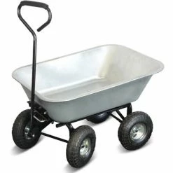 SOLDELA Chariot De Jardin à Main 75L Benne Basculante - Capacité De Charge Max 250Kg - 4 Roues Ø 260 Mm - Métal Galvanisé