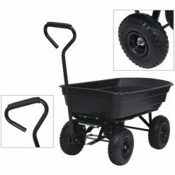 VidaXL Chariot à Main à Bascule De Jardin 300 Kg 75 L Noir