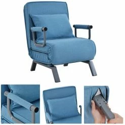 ORGANNICE Canapé-lit-fauteuil Convertible, Dossier Réglable Sur 6 Positions, Fauteuil Pliable Avec Oreillers, Assise Rembourrée, Canapé Méridienne De Loisirs Pour La Maison, Le Bureau Couleur Bleue - Bleue -chariot de jardin Soldes 2024 38154609 5
